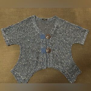 Unique Blue and White Short Sleeve Cardigan